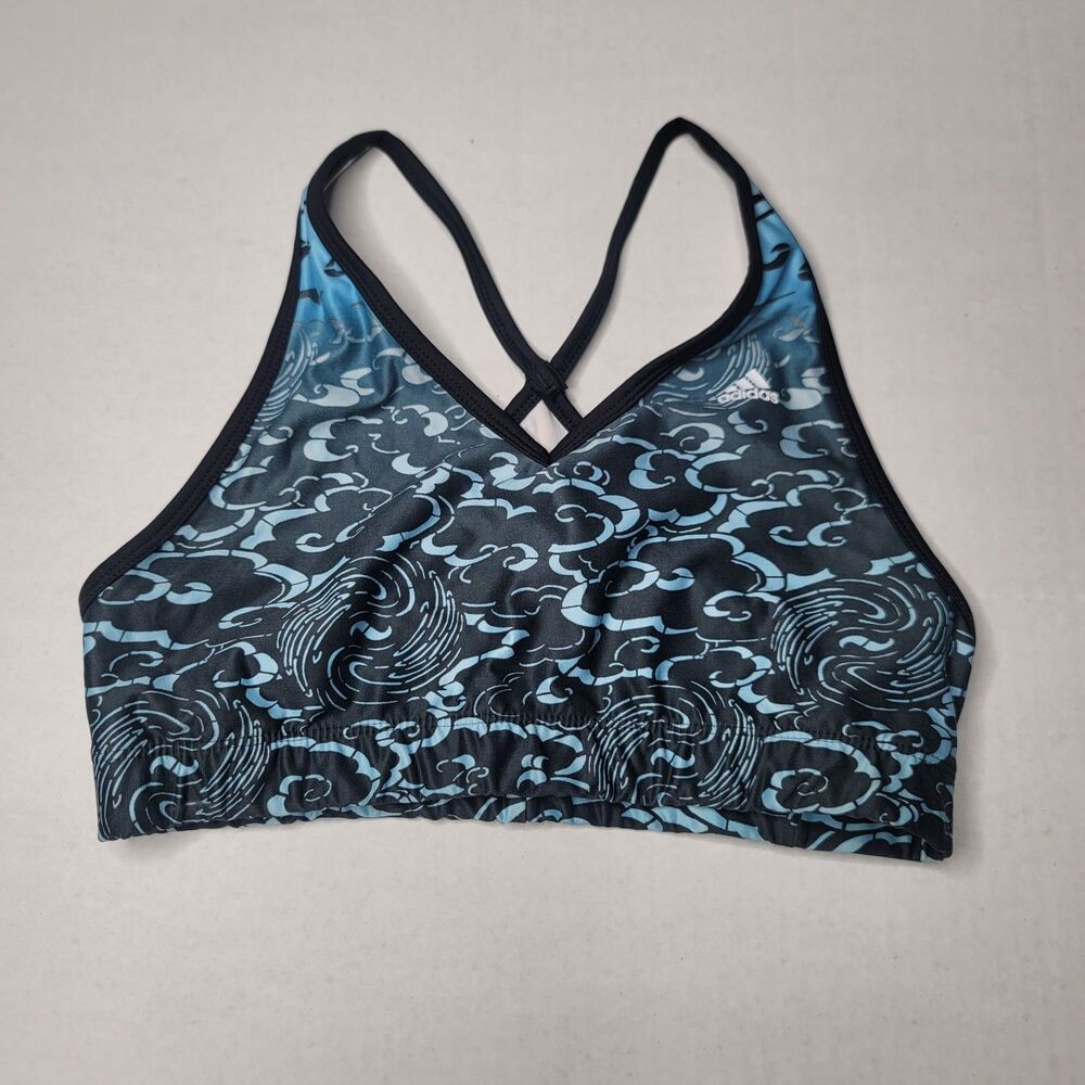 Adidas Sports Bra Racerback Logo Blue Black Stretch Large